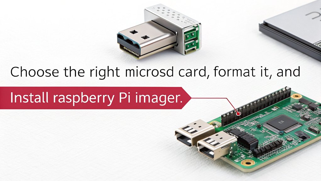 An infographic showcasing the steps to prepare a MicroSD card for use with Raspberry Pi Imager. 