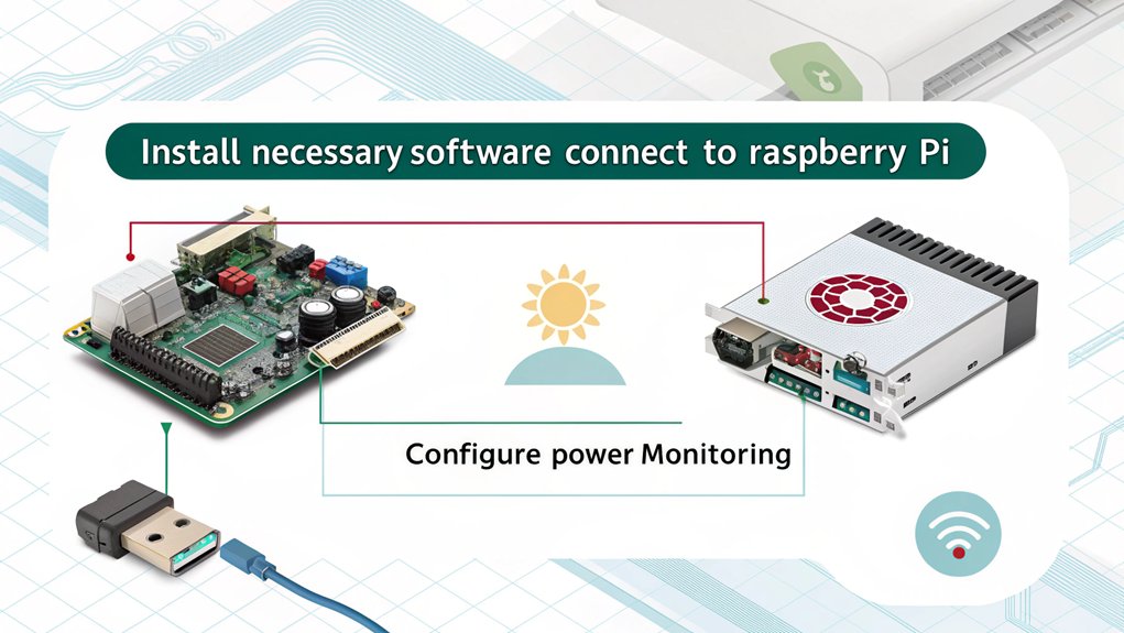 An infographic illustrating the Installation and Setup process to monitor power on a Raspberry Pi. 