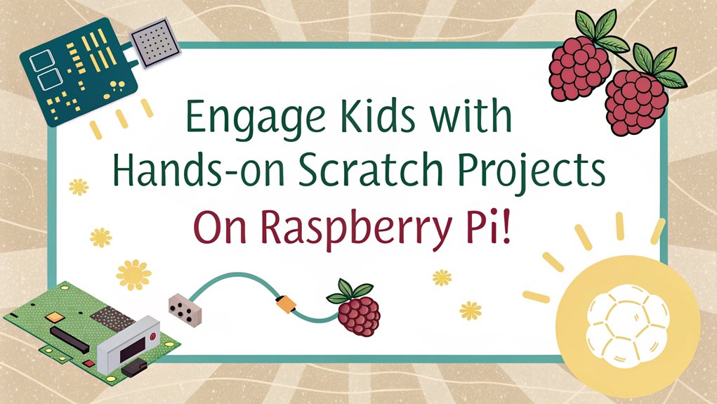 An infographic showcasing tips for teaching kids Scratch on Raspberry Pi. Highlight engaging projects, step-by-step tutorials, and community resources.