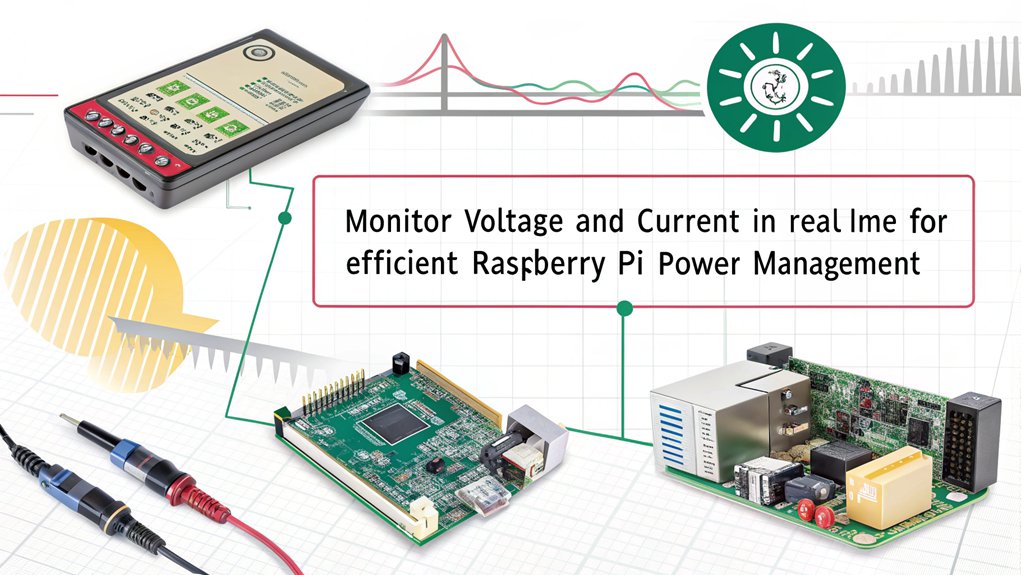 An infographic illustrating Real-Time Monitoring Features for tracking power on a Raspberry Pi. Highlight tools, methods, and benefits.