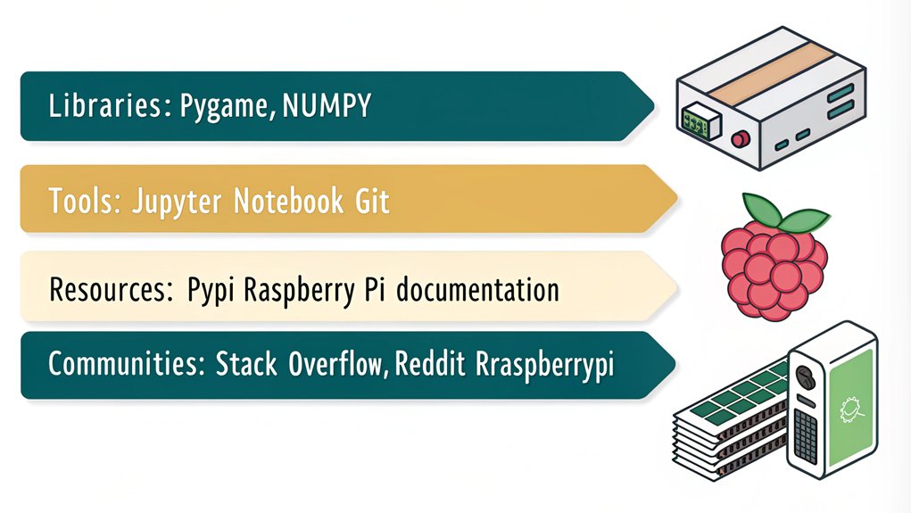 An infographic about utilizing additional resources for mastering Python in Raspberry Pi projects. 