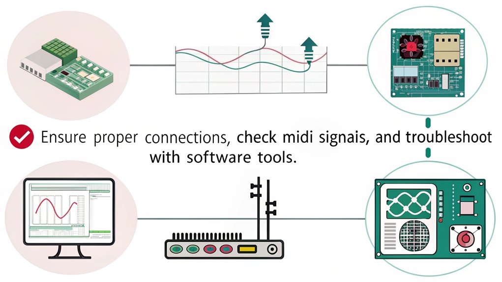 An infographic showcasing how to test MIDI connections while building a MIDI sampler with a Raspberry Pi.