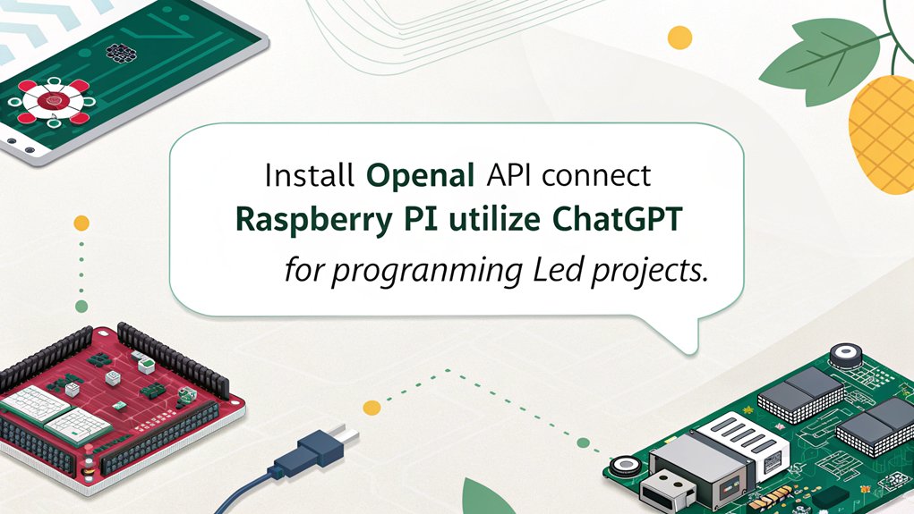 An infographic showcasing the steps to install the OpenAI API for using ChatGPT for programming Raspberry Pi LED projects.
