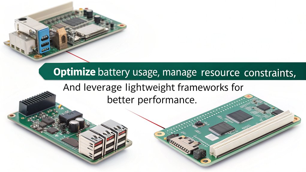 An infographic illustrating performance considerations for setting up Node.js on Raspberry Pi. Highlight factors like processing power, memory limitations, and network latency.
