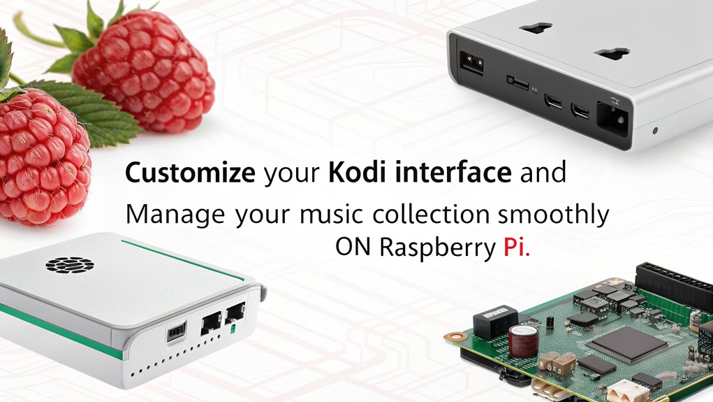 An infographic showcasing the steps to customize Kodi for setting up a Raspberry Pi music server.