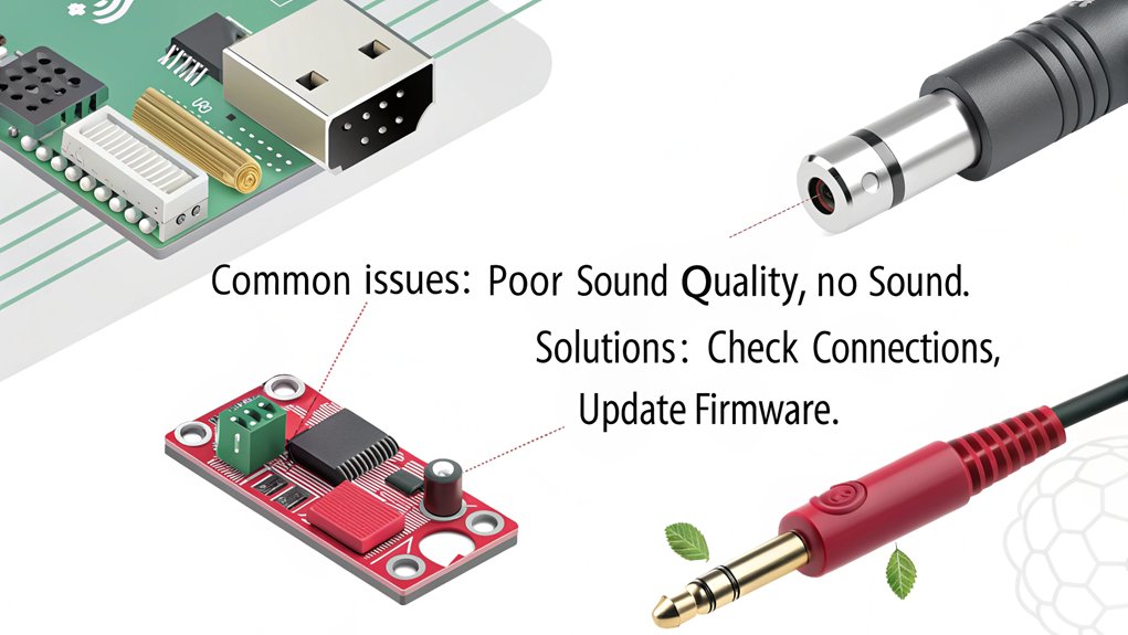 An infographic detailing Common Issues and Solutions for utilizing the 3.5mm Jack for Analog Sound on Raspberry Pi.