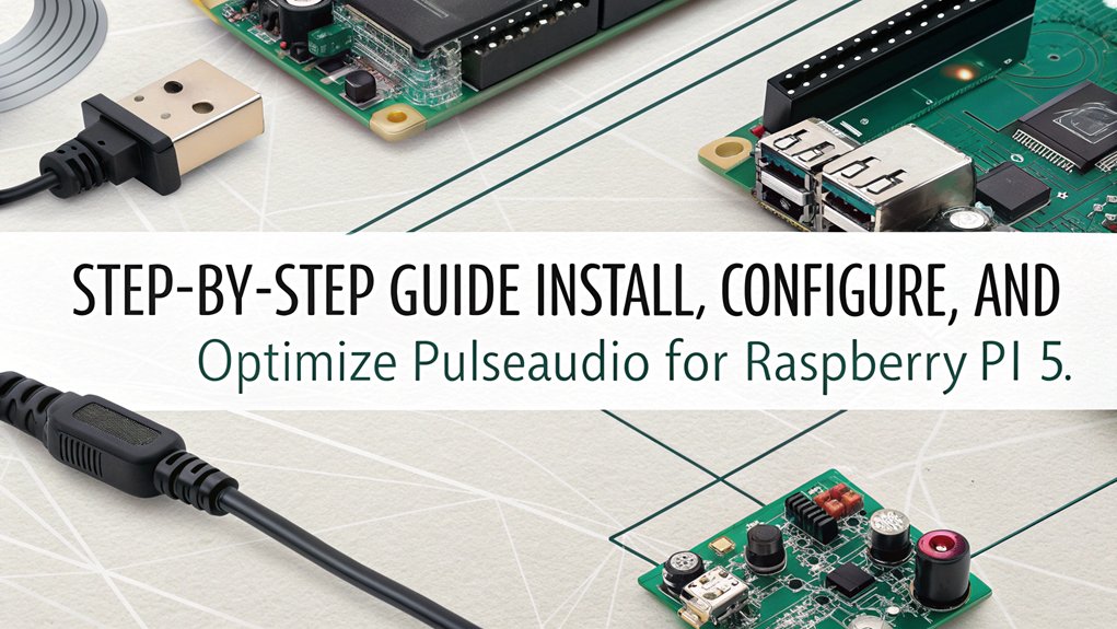 An infographic detailing the steps to configure settings for PulseAudio on Raspberry Pi 5.