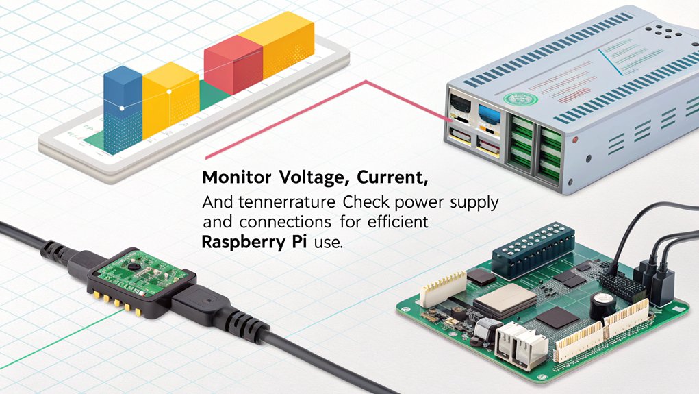 An infographic illustrating troubleshooting power issues for Raspberry Pi should include methods to monitor power usage, detect faults, and optimize performance.