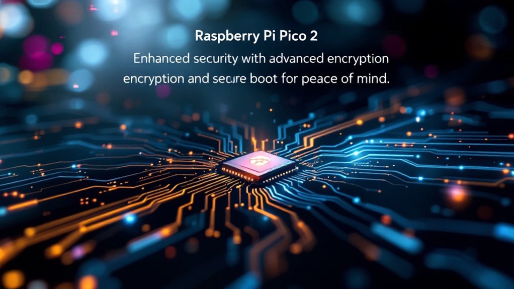 A realistic image showcasing the security features of the Raspberry Pi Pico 2, highlighting its robust encryption and secure boot capabilities.