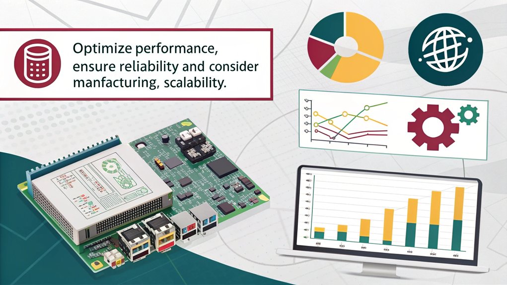 An infographic highlighting the technical considerations for scaling a Raspberry Pi project into a commercial product. Focus on hardware, software optimization, and cost efficiency.