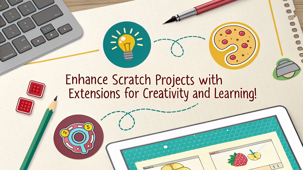 An infographic showcasing tips for teaching kids Scratch on Raspberry Pi, highlighting how to utilize Scratch Extensions effectively.