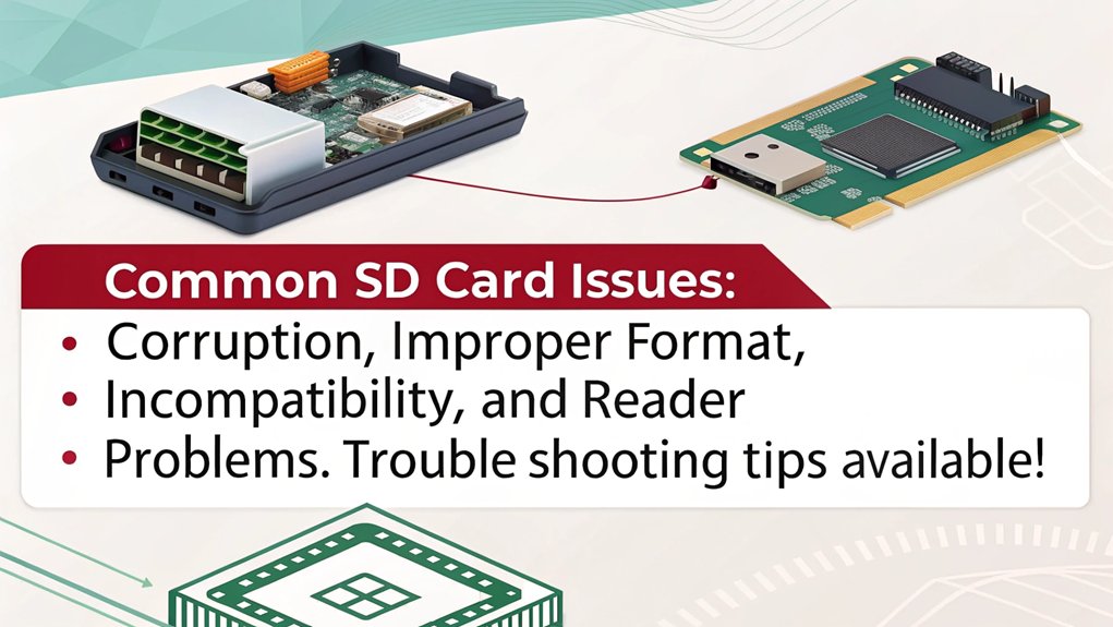 An infographic illustrating SD Card and Reader Troubles when using Raspberry Pi Imager. Highlight common issues, troubleshooting steps, and solutions.