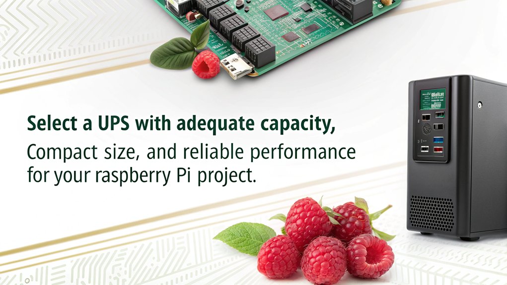 An infographic about Choosing the Right UPS on a Raspberry Pi, detailing features like battery life, size, and power output.