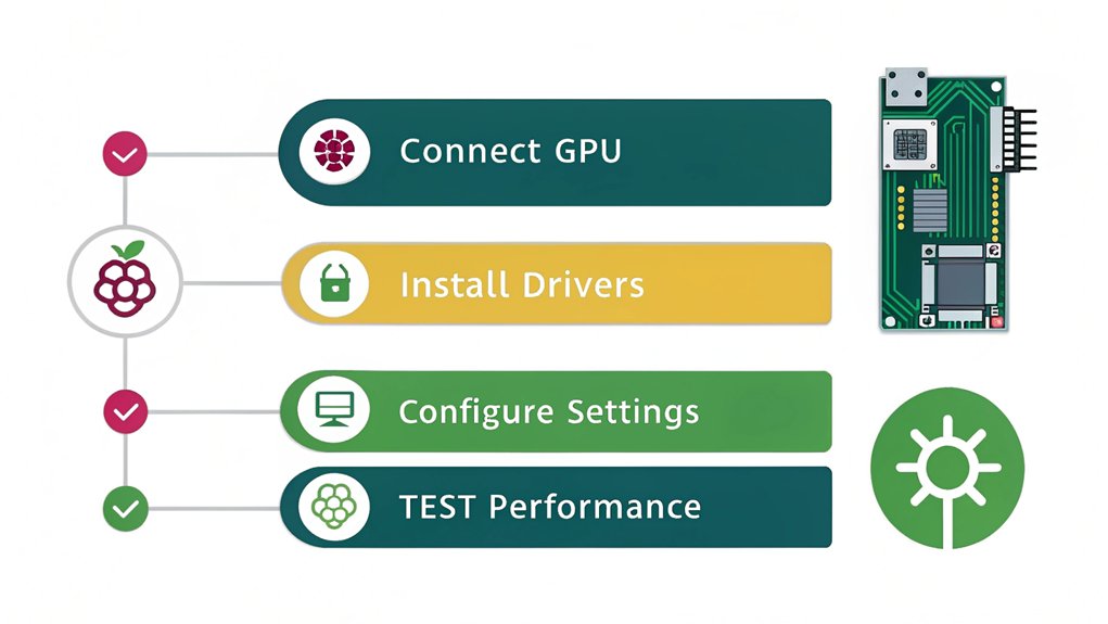 An infographic detailing the setup and configuration steps for using a GPU with a Raspberry Pi.