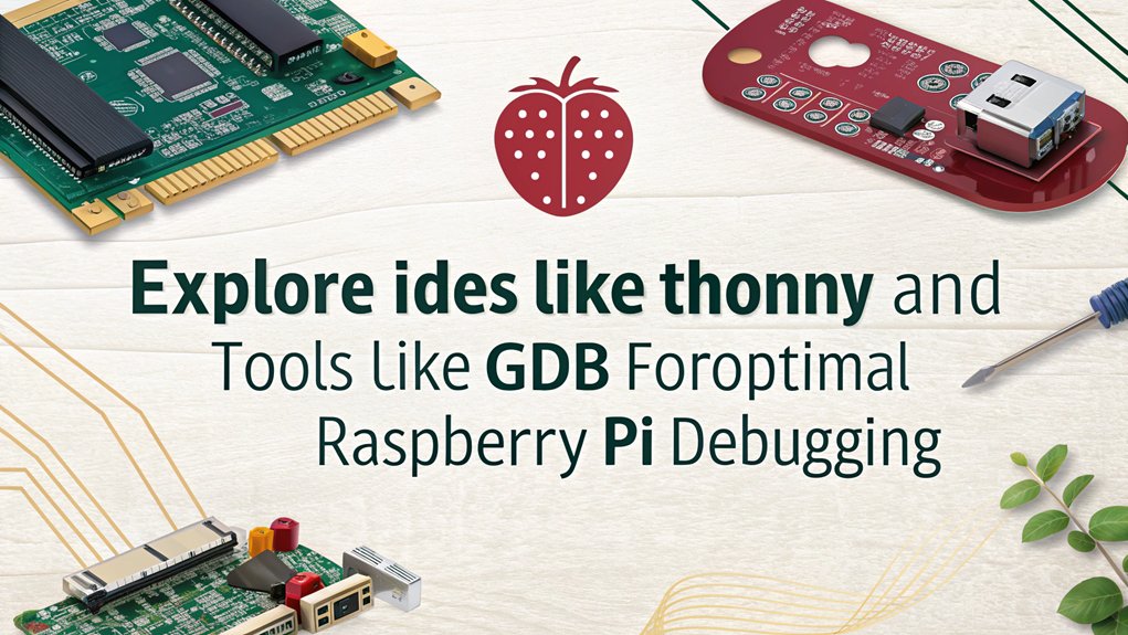 An infographic showcasing Integrated Development Environments as they relate to top debugging tools for Raspberry Pi development. Highlight key IDEs, features, and tools.