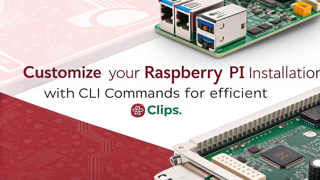 An infographic showcasing how to customize the installation using Raspberry Pi Imager CLI. Highlight key commands and options for tailored setups.