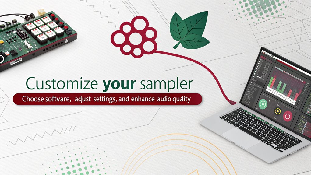 :An infographic about customizing the sampling software for a Raspberry Pi Midi sampler. Highlight key steps, software options, and user tips.