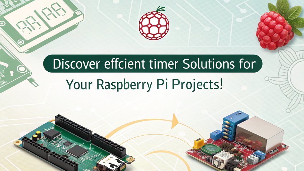 An infographic showcasing low-power timer options for Raspberry Pi, highlighting recommended timer products, their features, and benefits.