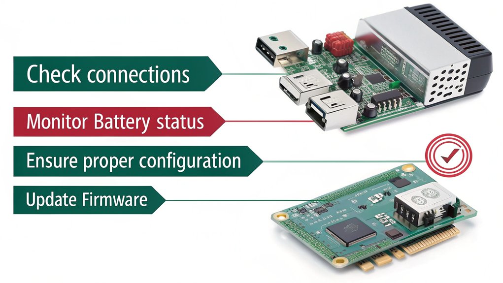 An infographic showcasing Common Troubleshooting Tips for using a UPS with a Raspberry Pi.