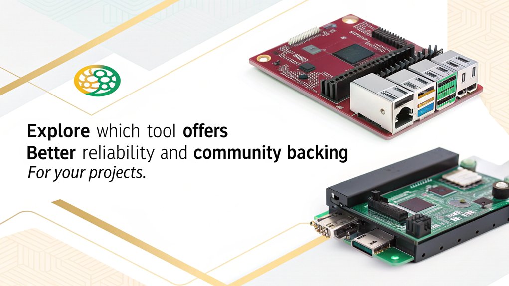 An infographic comparing the reliability and community support of Raspberry Pi Imager vs Balena Etcher. Highlight key features, user feedback, and community engagement.