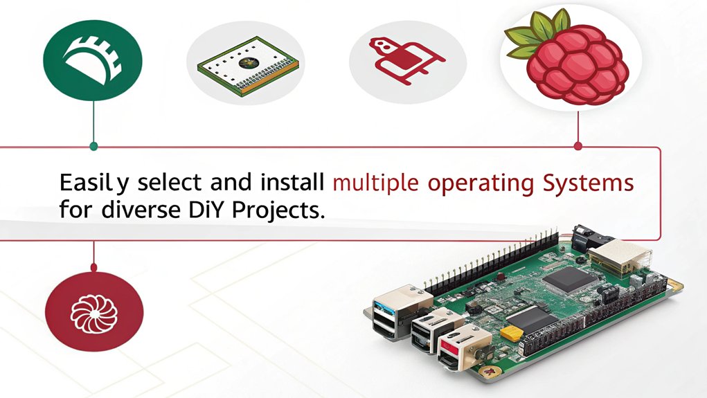 An infographic illustrating the flexibility in OS choices with Raspberry Pi Imager, highlighting its user-friendly interface and importance for DIY projects.