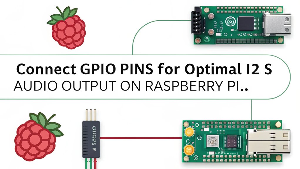 An infographic illustrating the connection of GPIO pins for Amazing Digital Sound on Raspberry Pi with I2S.