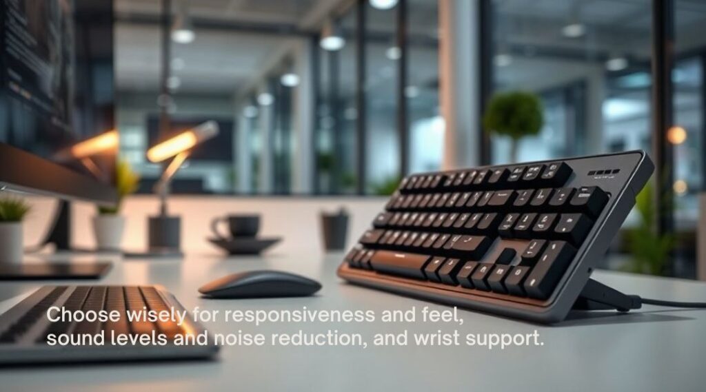 Factors to consider when choosing a quiet ergonomic keyboard including responsiveness, feel, noise reduction and wrist support.