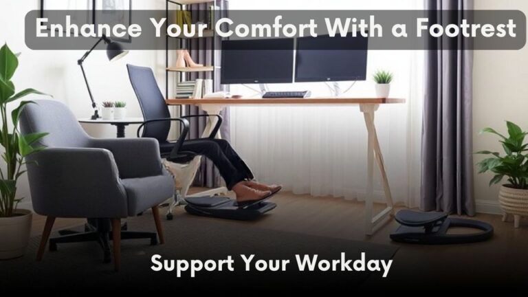 A realistic image of a stylish home office setup featuring high-quality ergonomic footrest for home office, showcasing comfort and support.