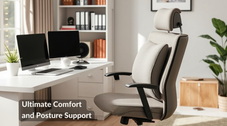A realistic image of a cozy office setup featuring the best lumbar support cushions. Include a comfortable chair with a lumbar support cushion that enhances posture