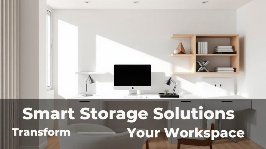 A realistic image of a minimalist home office featuring a modular wall-mounted desk with built-in storage compartments, floating shelves, and pull-out keyboard tray. Sleek cable management system integrated into the furniture. Natural light illuminates the ergonomic setup.