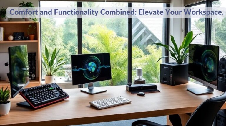 A realistic image of a modern home office featuring the best ergonomic mechanical keyboards, showcasing their sleek designs and comfortable layouts.