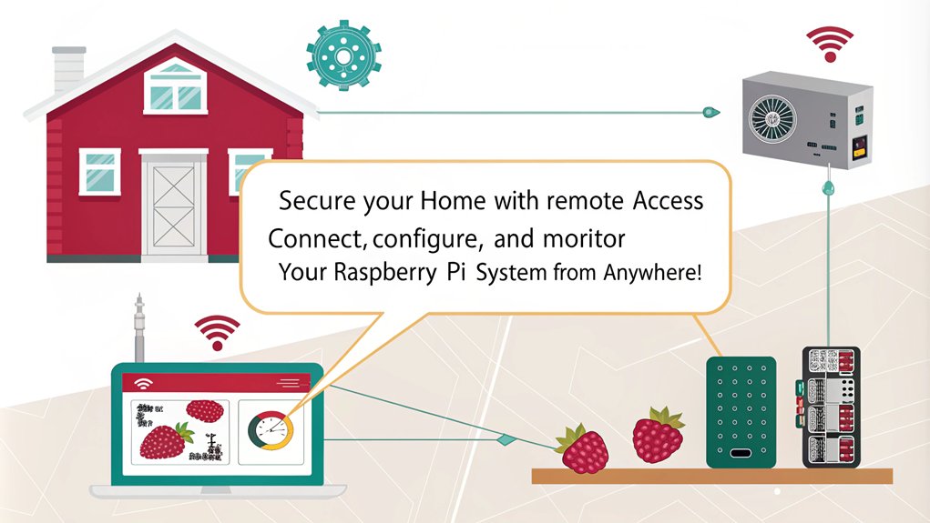 An infographic showcasing the steps for establishing remote access in a Raspberry Pi home security system. 