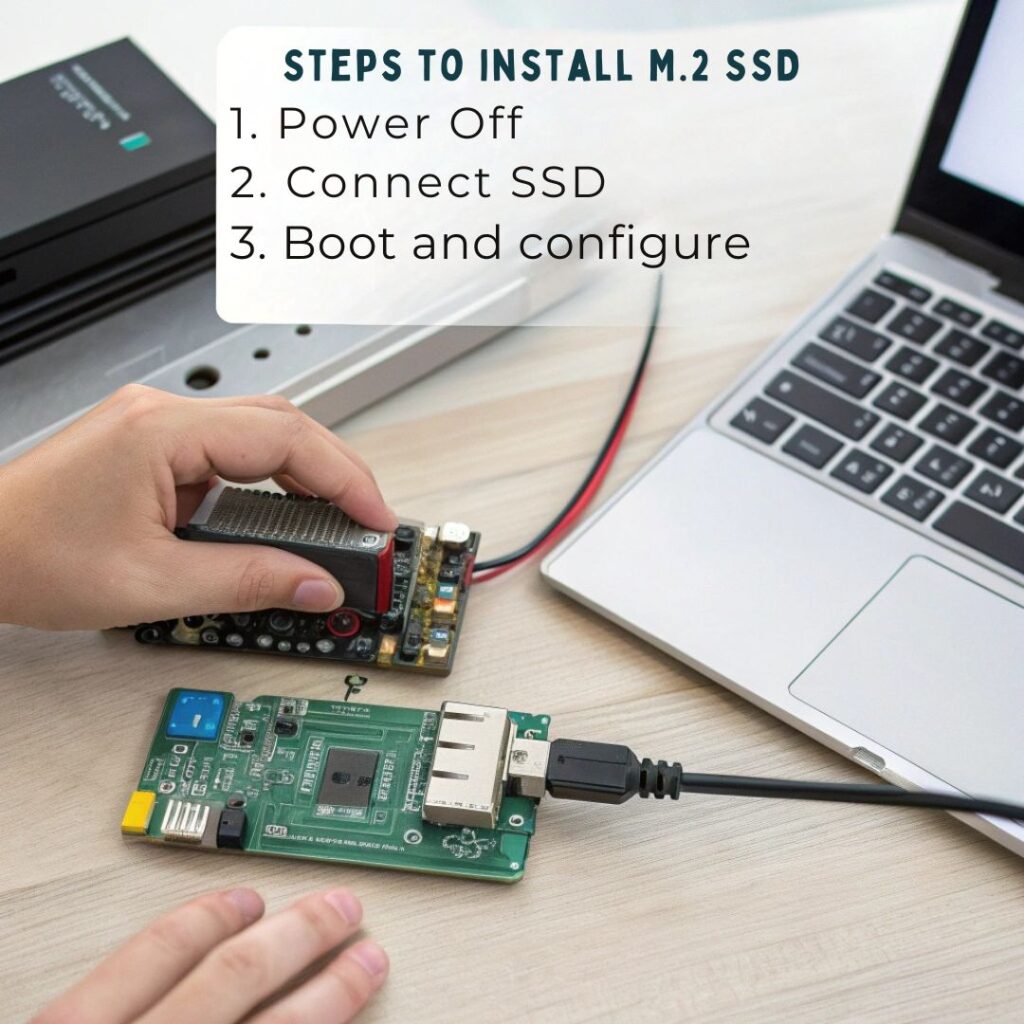 An infographic about configuring Raspberry Pi to boot from M.2 SSD should visually guide users through installing an M.2 SSD on their Raspberry Pi.