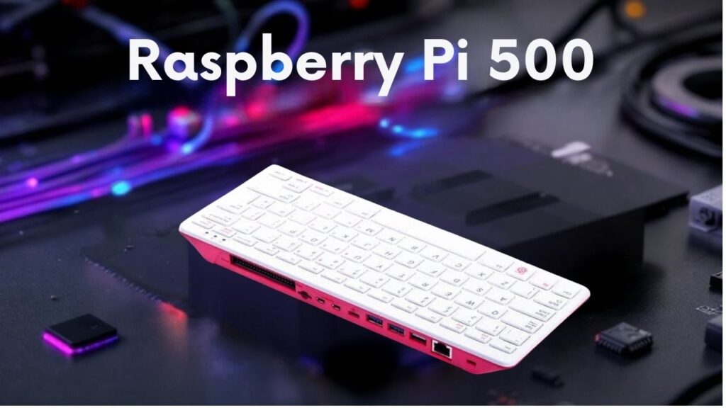 A realistic image of a Raspberry Pi 500 being tested for thermal management, showcasing its cooling solutions and active discussions on performance.