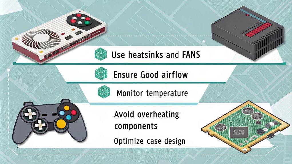 An infographic about managing heat and cooling in the context of building retro gaming consoles with Raspberry Pi.