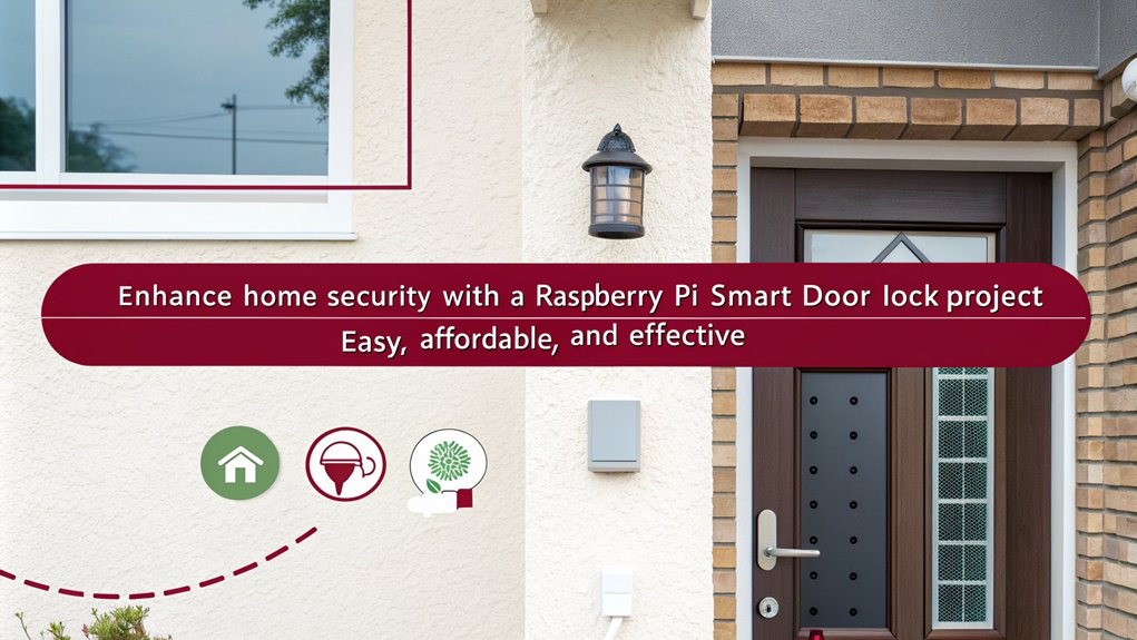 An infographic about creating a Smart Door Lock as part of Raspberry Pi home security projects. Highlight essential components, steps, and benefits. 