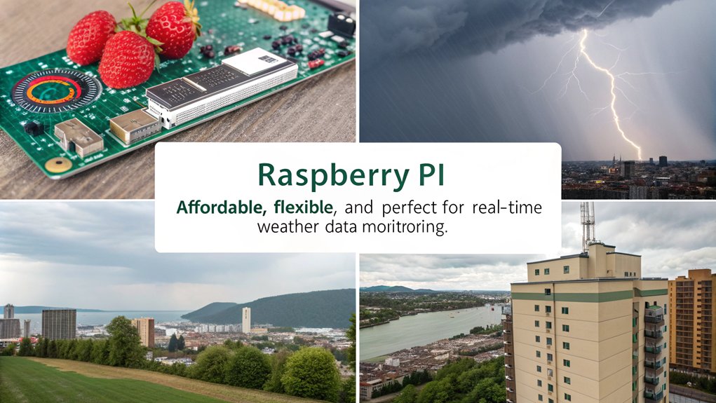 An infographic highlighting Real-Time Data Monitoring with Raspberry Pi for weather projects. Showcase benefits like affordability, flexibility, and ease of use.