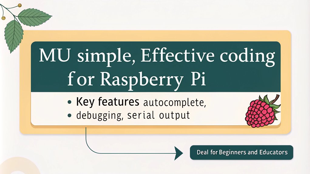 An infographic about Mu for Simplified Coding in the context of Best IDEs for Raspberry Pi Development.