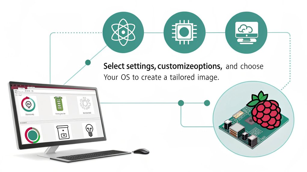 An infographic illustrating the steps to configure OS customization in Raspberry Pi Imager for creating a custom OS image.