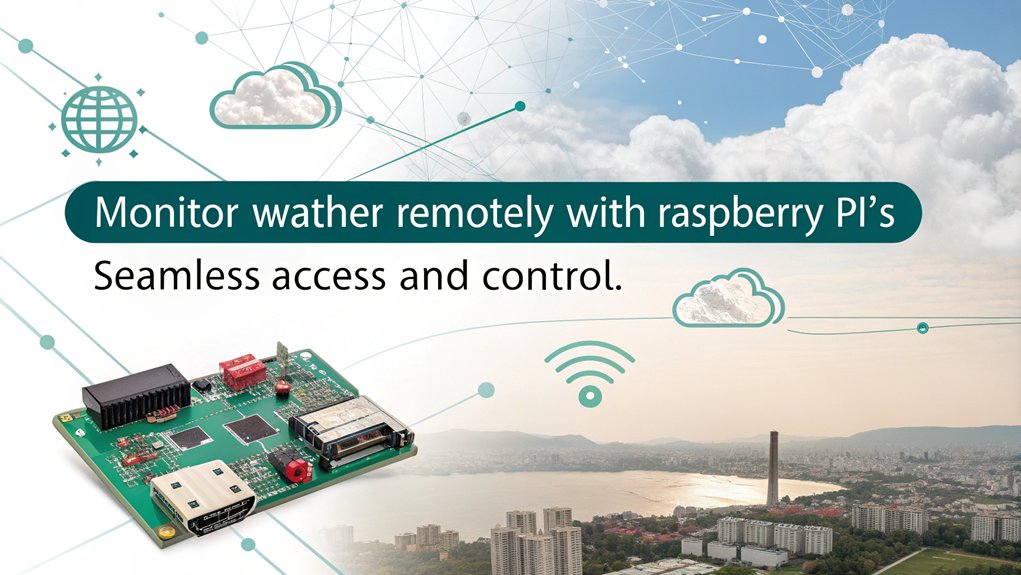 An infographic showcasing Remote Access Capabilities for Raspberry Pi for Weather Monitoring Projects. Highlight benefits like real-time data access, remote control, and easy integration