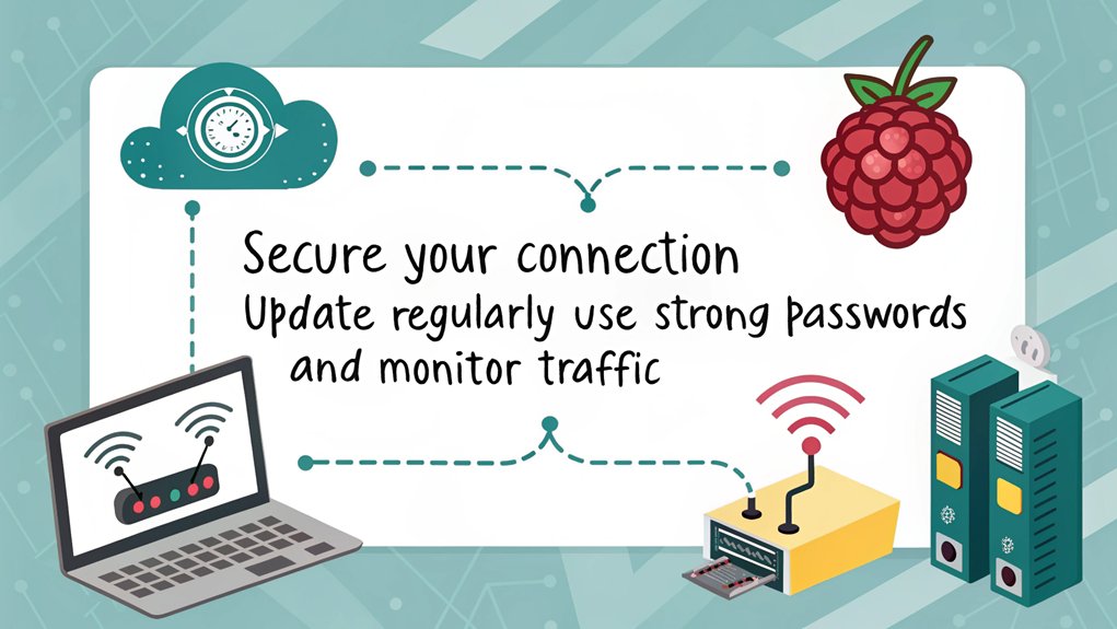 An infographic illustrating steps to maintain security and performance of your VPN when creating a home VPN server with a Raspberry Pi.