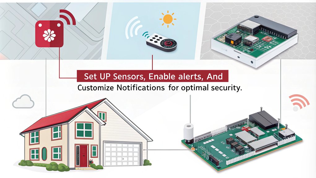 An infographic showcasing steps to configure alarm and notification systems for a Raspberry Pi home security setup.