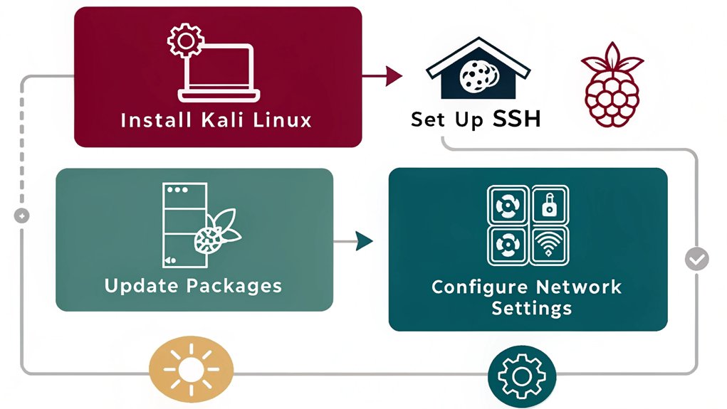 An infographic showcasing the steps for configuring your Kali Linux environment on a Raspberry Pi.