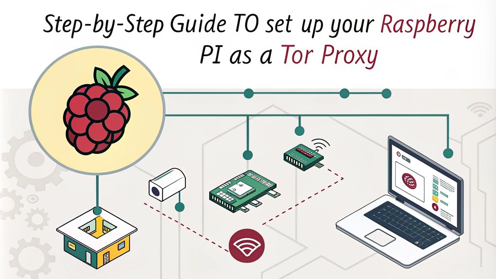 An infographic illustrating the process of installing and configuring Tor on a Raspberry Pi for anonymous browsing.
