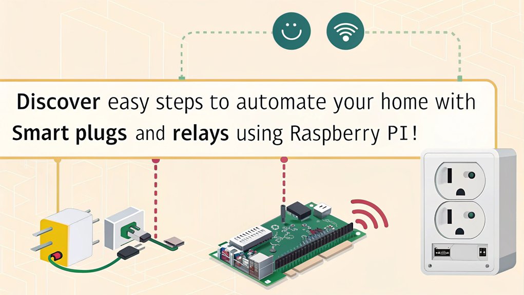 An infographic showcasing how to connect and integrate smart plugs and relays with Raspberry Pi for home automation beginners.