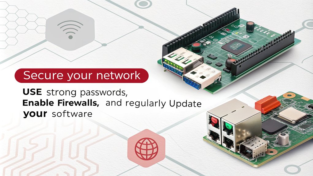 An infographic showcasing tips to enhance network security for Raspberry Pi home security projects. Highlight best practices, tools, and configurations.