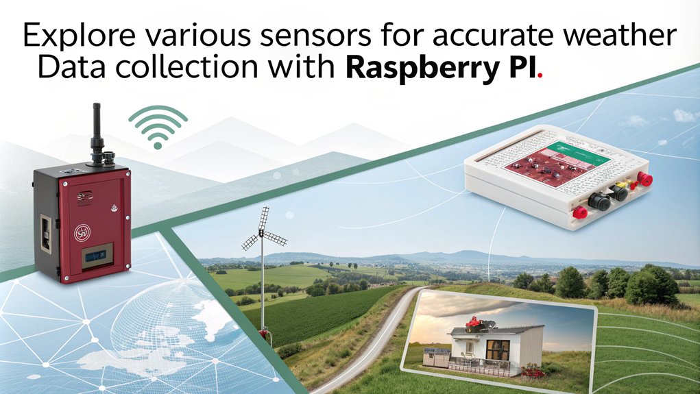 An infographic showcasing customizable sensor options for Raspberry Pi for weather monitoring projects. Highlight benefits like flexibility, affordability, and integration capabilities.