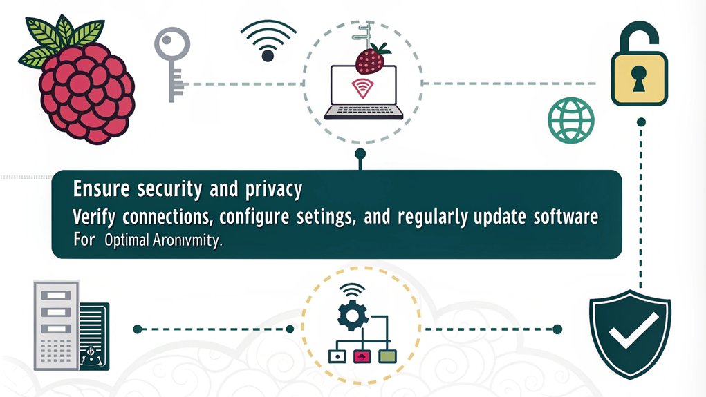 An infographic showcasing the Verification Process for setting up a Raspberry Pi Tor Proxy for Anonymous Browsing.