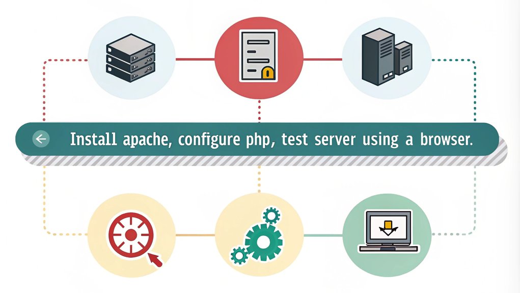 An infographic illustrating the steps to configure a web server on a Raspberry Pi, including installation, setup, and testing.