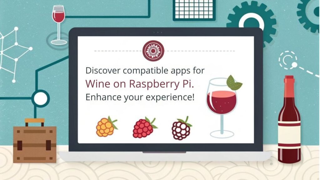 An infographic about finding compatible Windows applications for running on a Raspberry Pi using WINE. Highlight tips, resources, and popular apps.